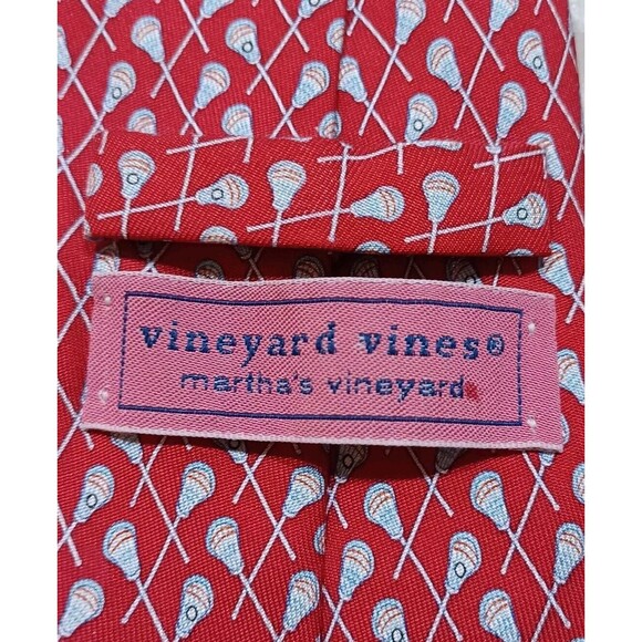 VINEYARD VINES Red Lacrosse Sporty Theme Silk Necktie 60"x3.75" Preppy - Picture 4 of 5